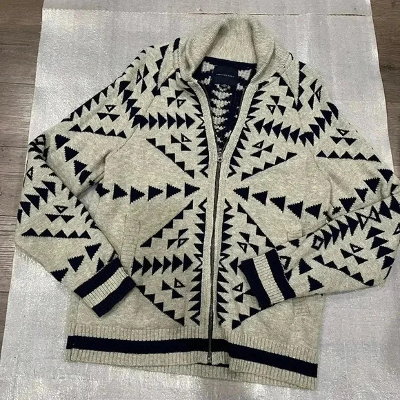 American Eagle Outfitters Other - [L] American Eagle Outfitters Sweater Knitted Aztec Geometric Gray  Zip Up Mens